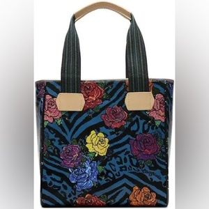 Consuela Classic Tote LoLo New With Tags Blue Zebra Roses Leather